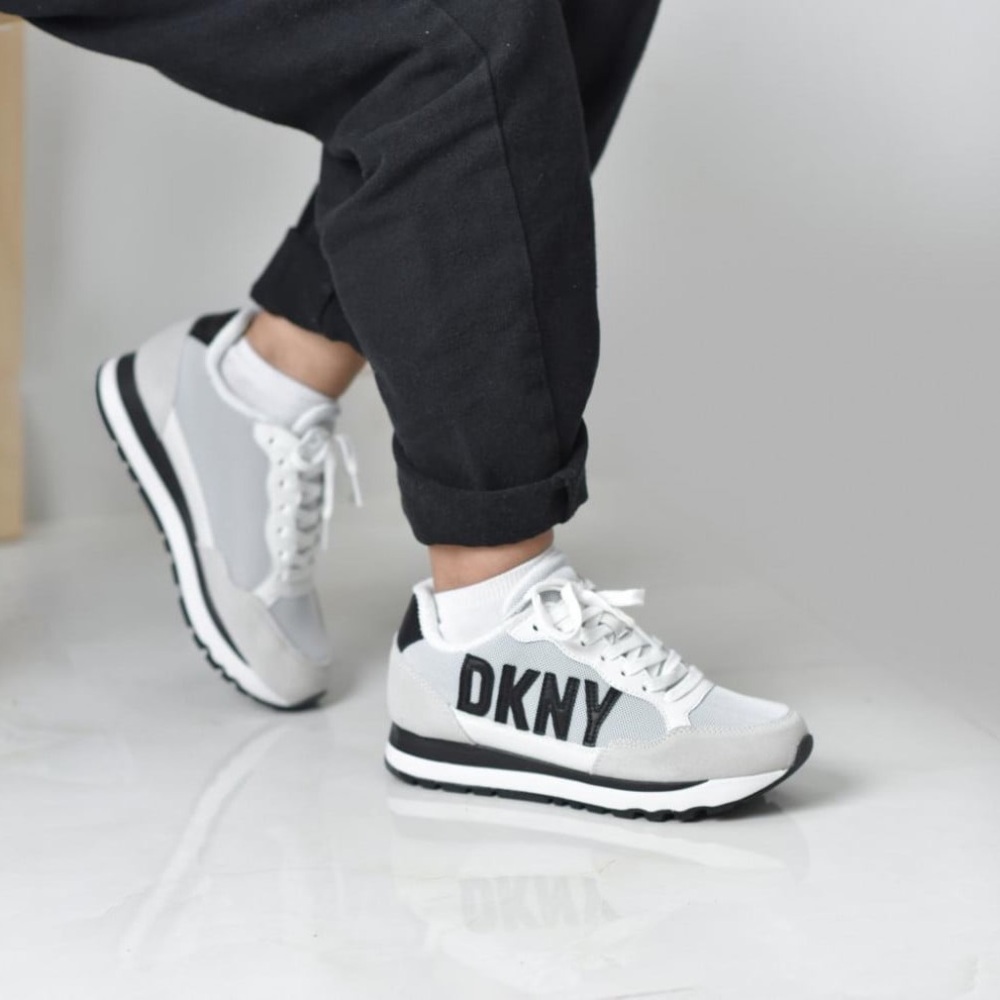 DKNY exploded logo retro black and white sneaker
